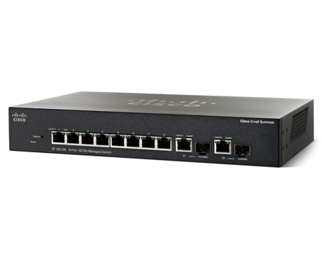 Cisco Small Business SF302-08 - Kytkin - L3 - Hallinnoitu - 8 x 10/100 + 2 x combo Gigabit SFP - ty&ouml;p&ouml;yt&auml;