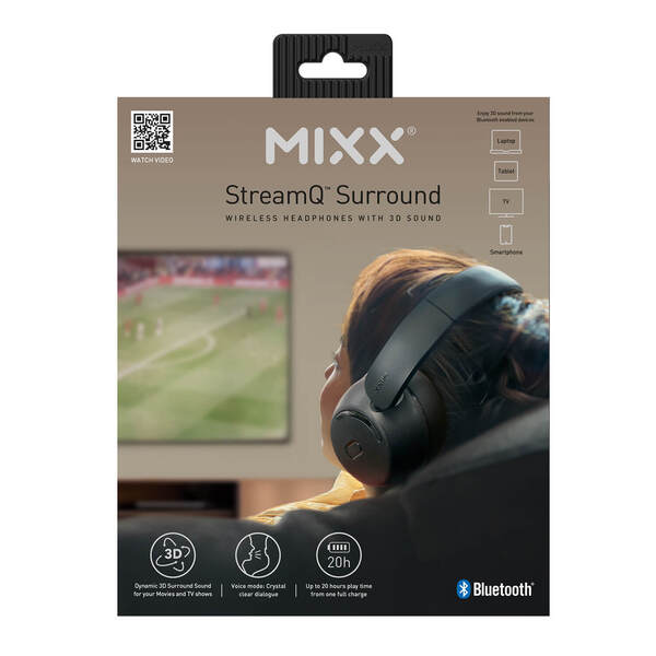 MIXX StreamQ -langattomat kuulokkeet + StreamPort Audio Transmitter, musta