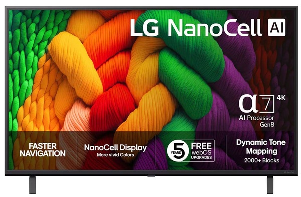 LG 43NANO8EA6A 43" 4K NanoCell webOS 25 TV, 60Hz, HDR10, HLG