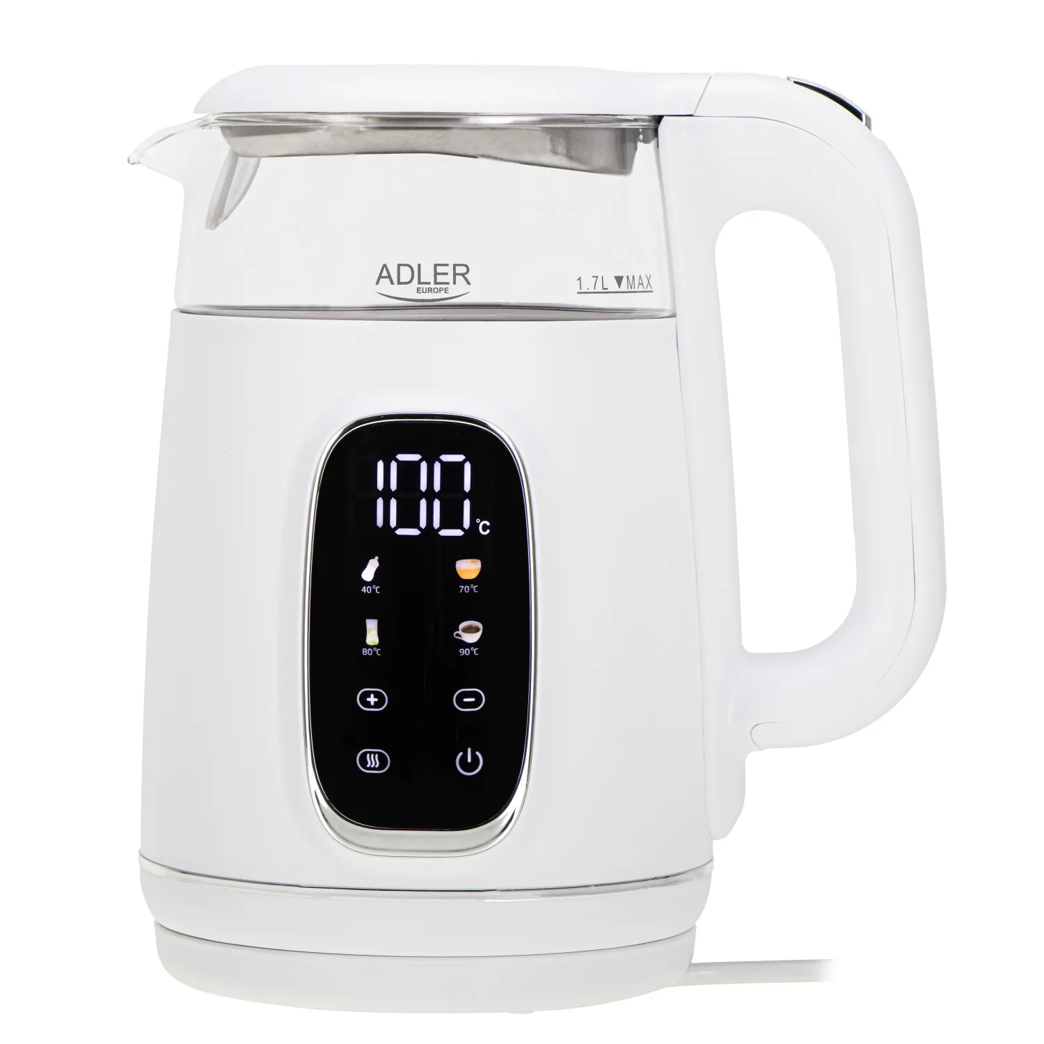 ADLER AD 1305 kettle, 1.7L, 2200W, White/Silver