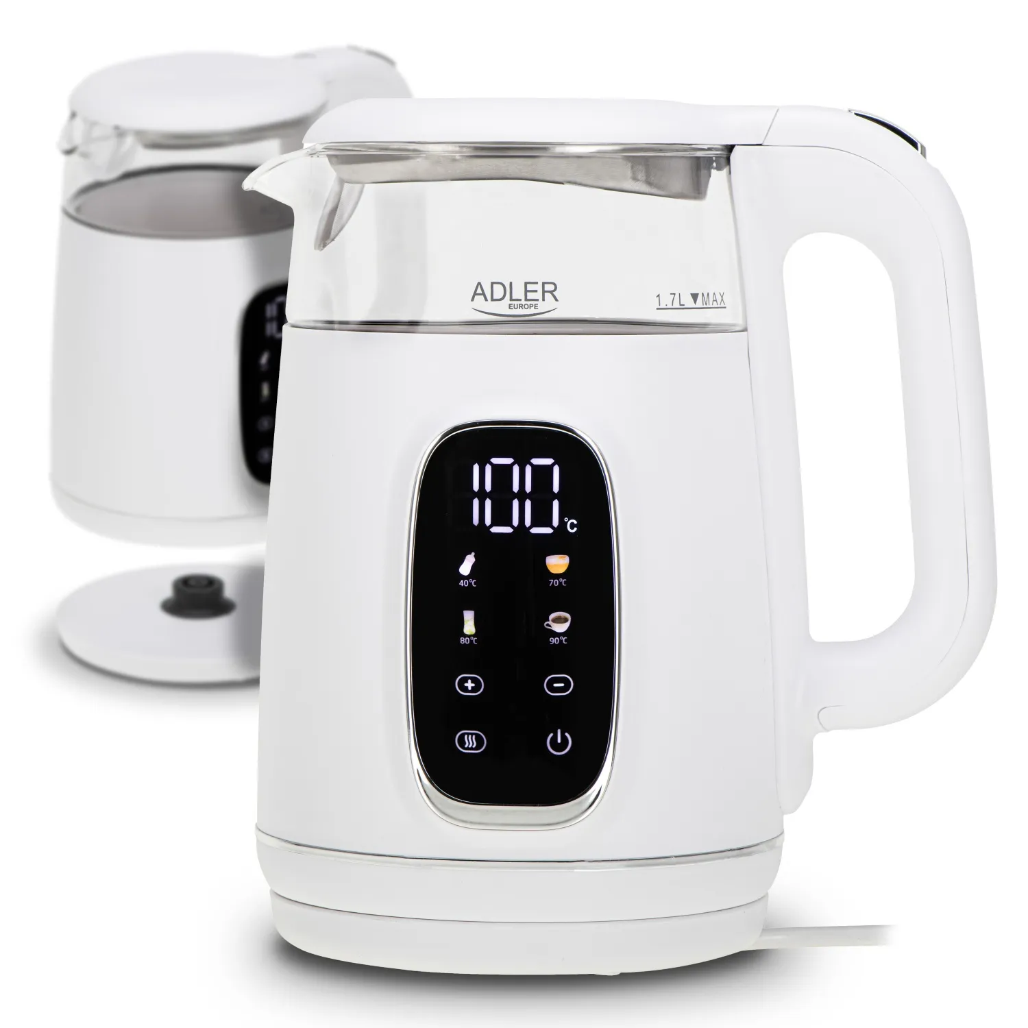 ADLER AD 1305 kettle, 1.7L, 2200W, White/Silver