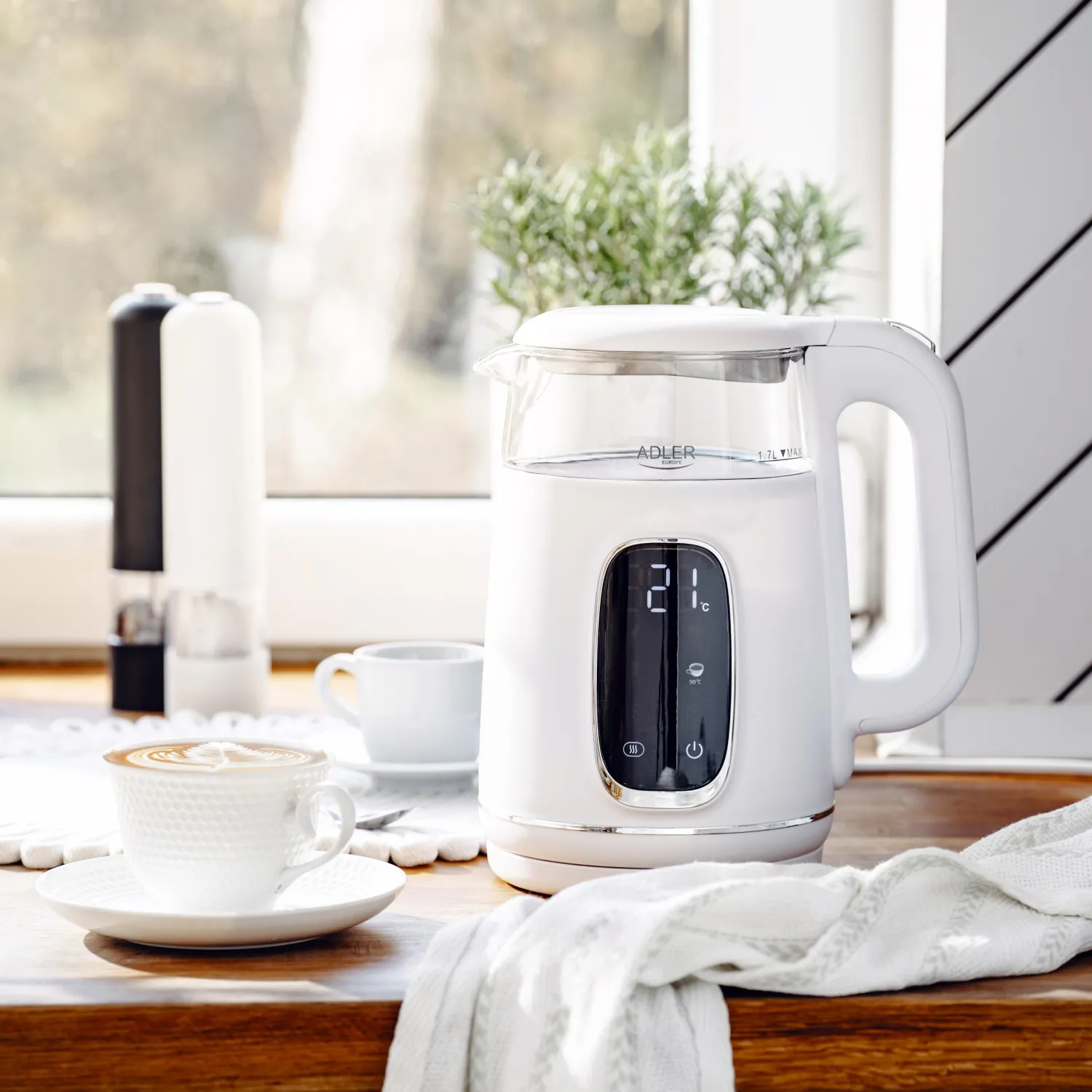 ADLER AD 1305 kettle, 1.7L, 2200W, White/Silver