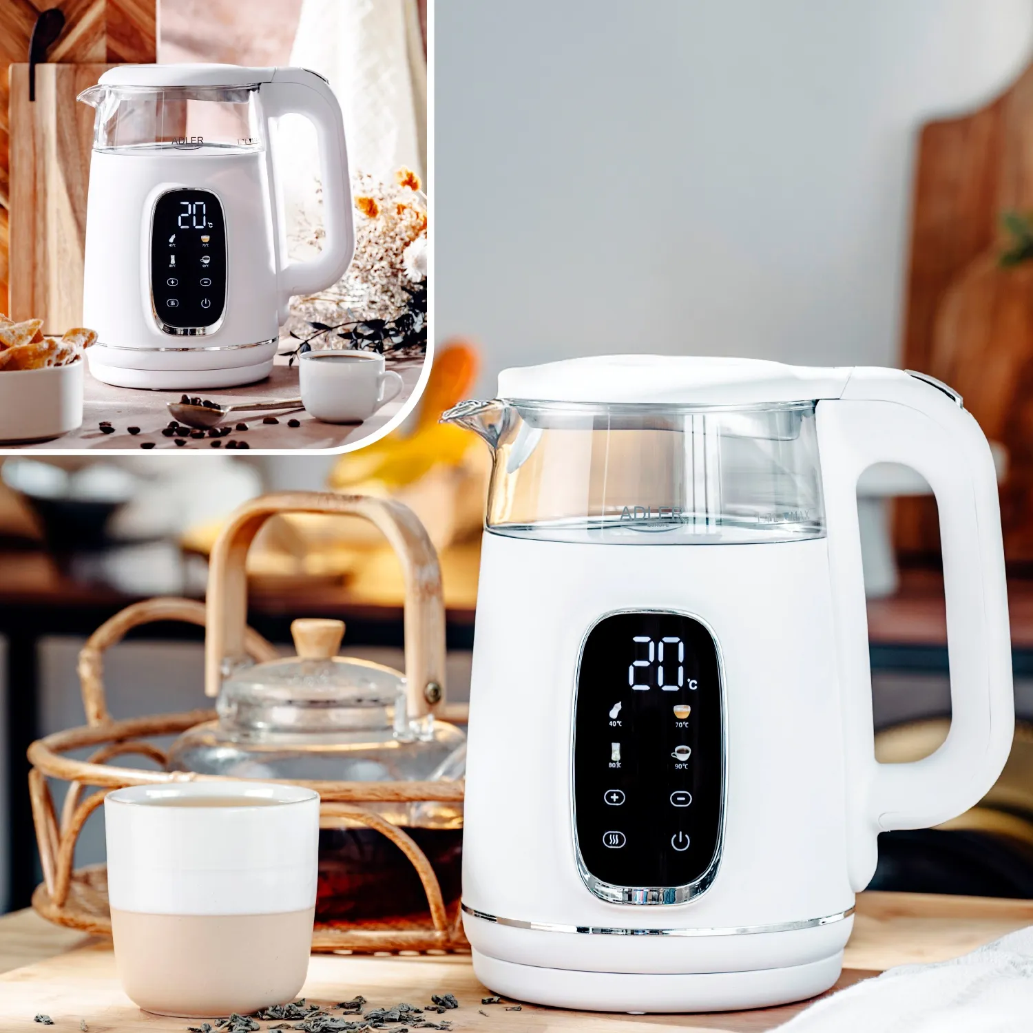 ADLER AD 1305 kettle, 1.7L, 2200W, White/Silver