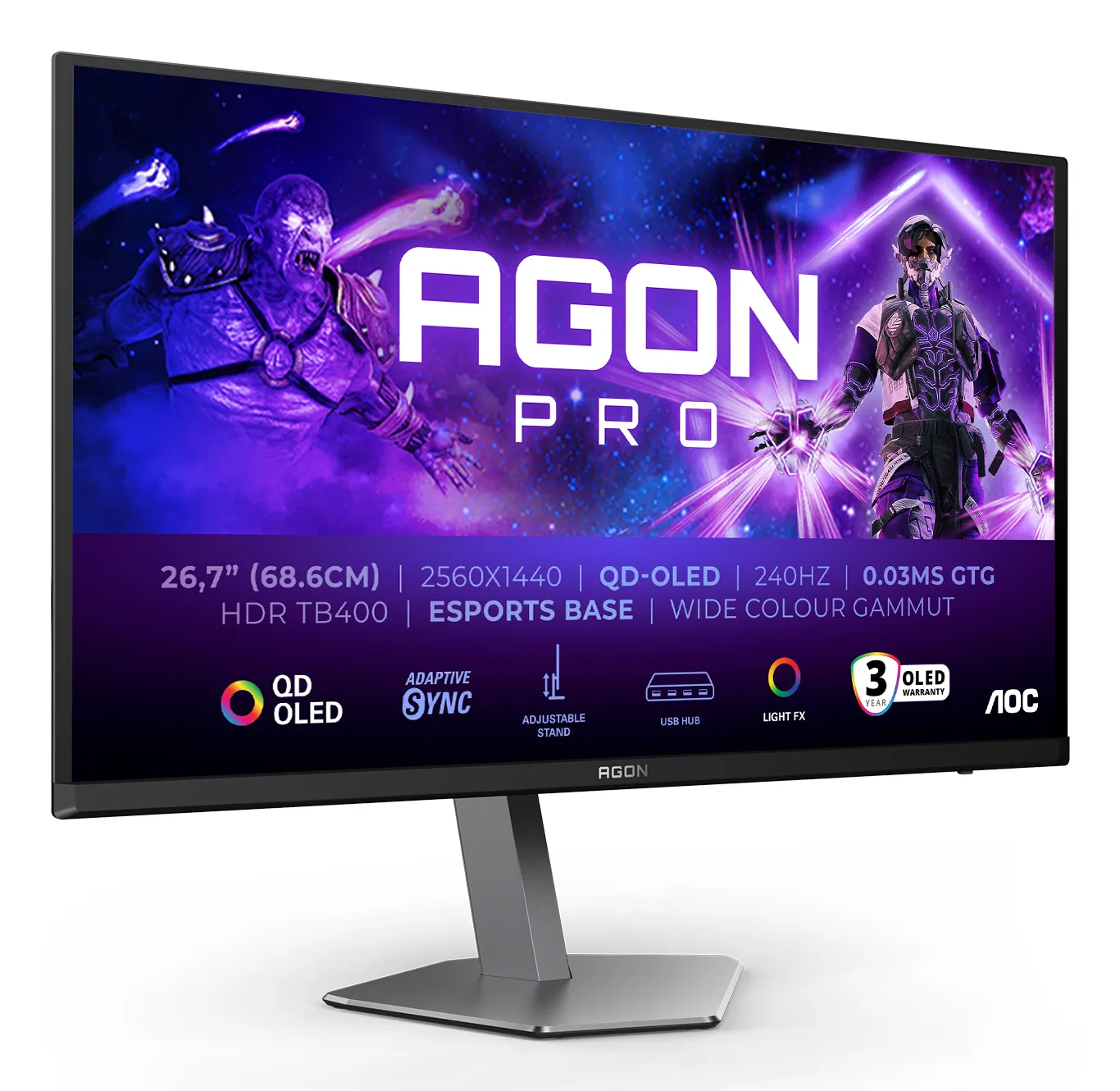 AOC AGON PRO AG276QZD2 27" QHD, QD-OLED -pelin&auml;ytt&ouml;, 240Hz