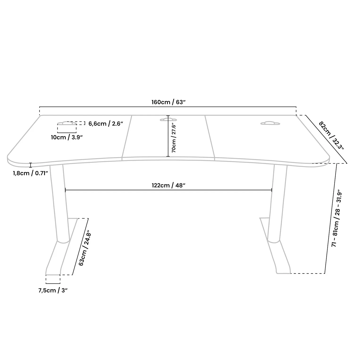 Arozzi Arena Gaming Desk - Black - 1600 x 820 mm