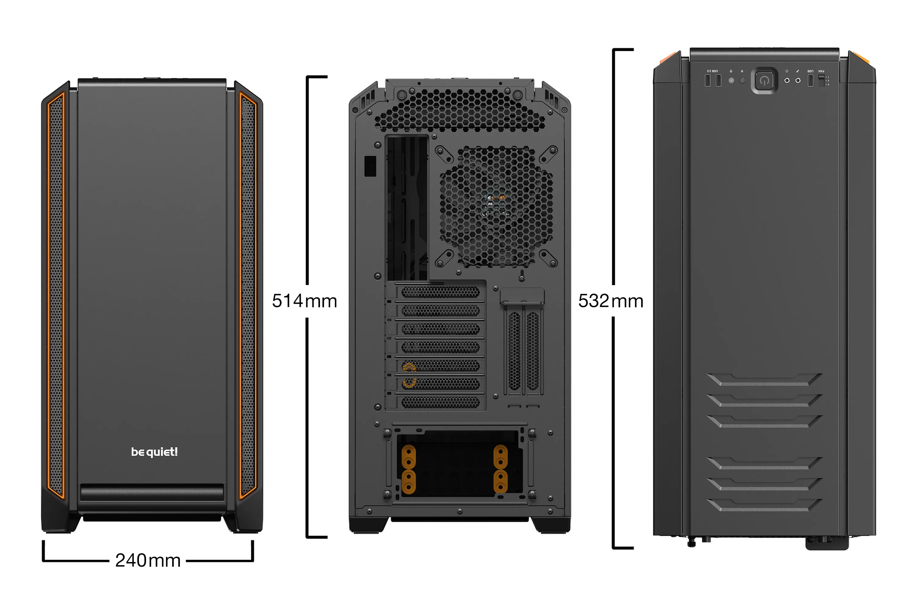 be quiet! Silent Base 601 Window - Mid Tower case, window, Black, Orange