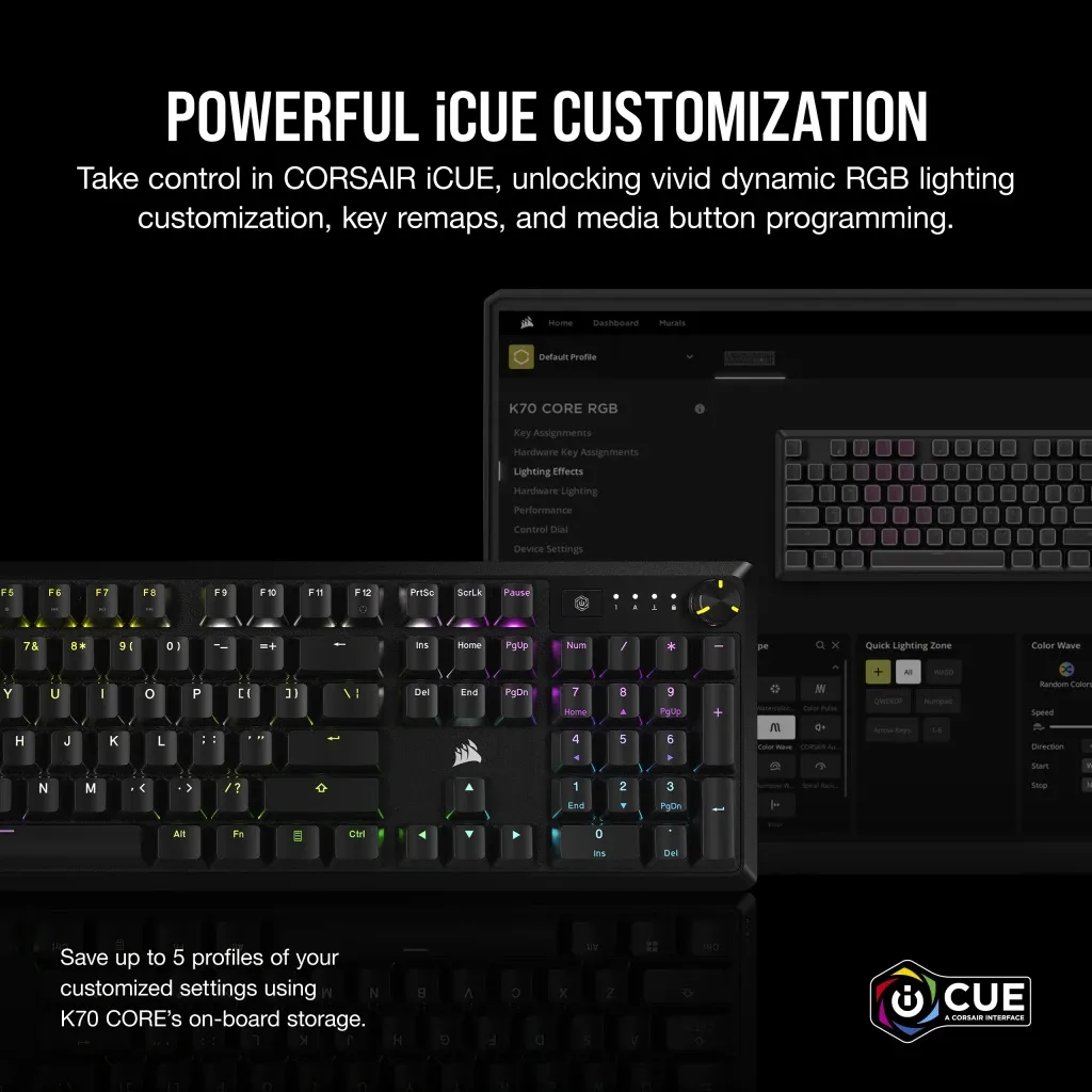 Corsair K70 CORE RGB, Red Linear Switch - gaming keyboard + wrist rest, black