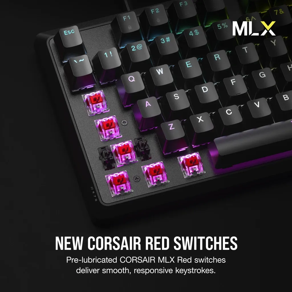 Corsair K70 CORE RGB, Red Linear Switch - gaming keyboard + wrist rest, black