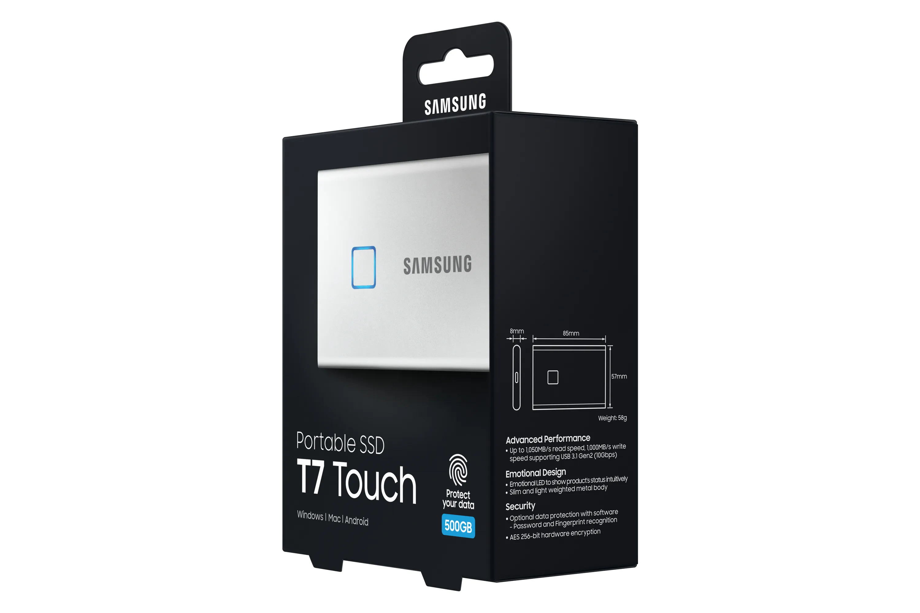 Samsung T7 Touch 500 Gt USB-C -ulkoinen SSD, Hopea