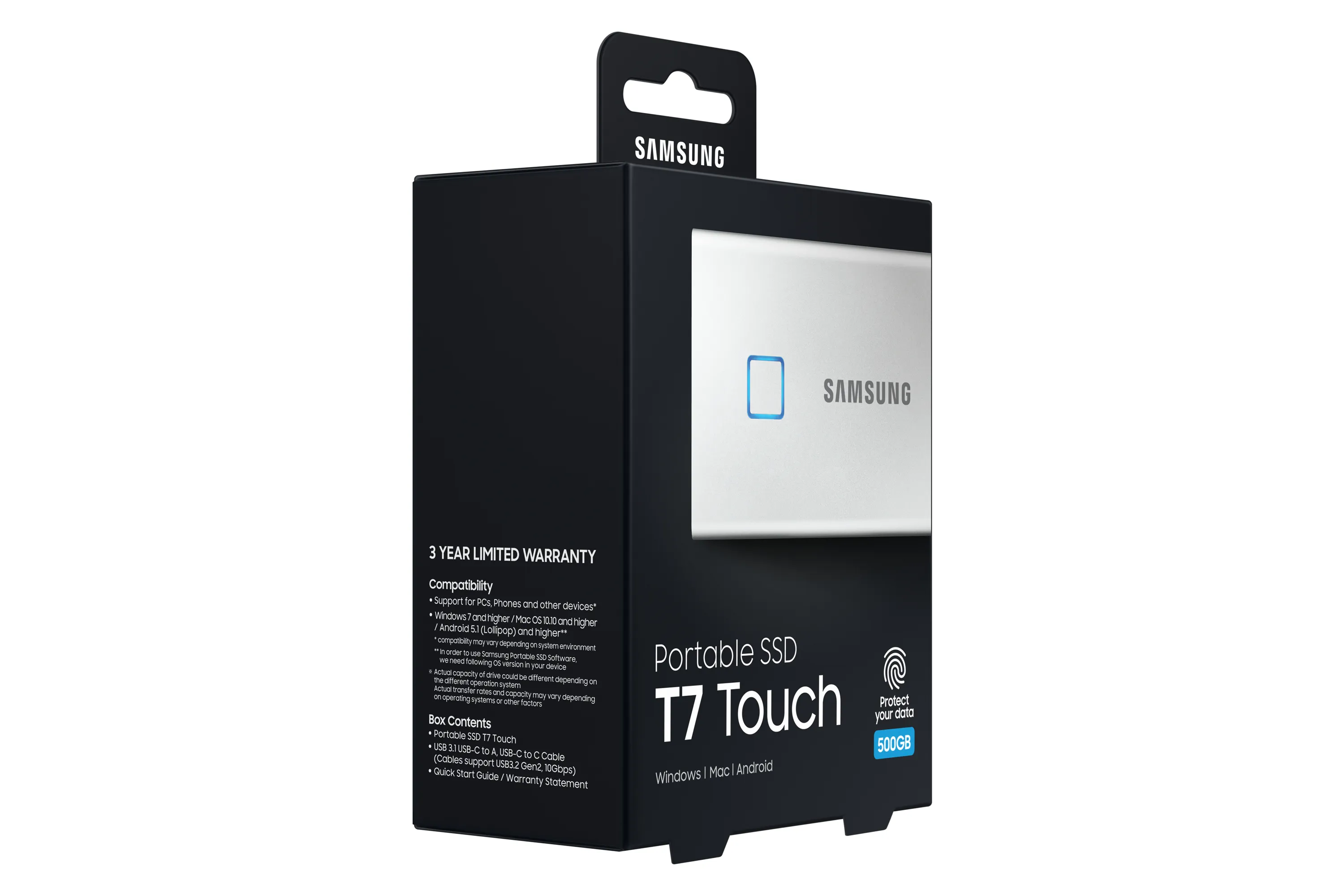 Samsung T7 Touch 500 Gt USB-C -ulkoinen SSD, Hopea