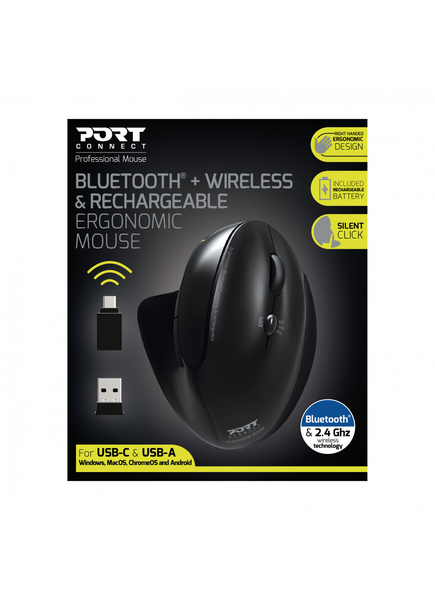 Port Designs PD-900706-BT Wireless Ergonomic Mouse, Black