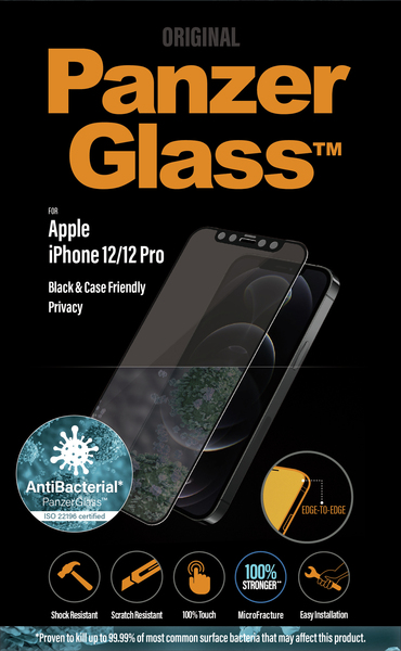 PanzerGlass Case Friendly, Privacy, iPhone 12 / 12 Pro - sk&auml;rmskydd