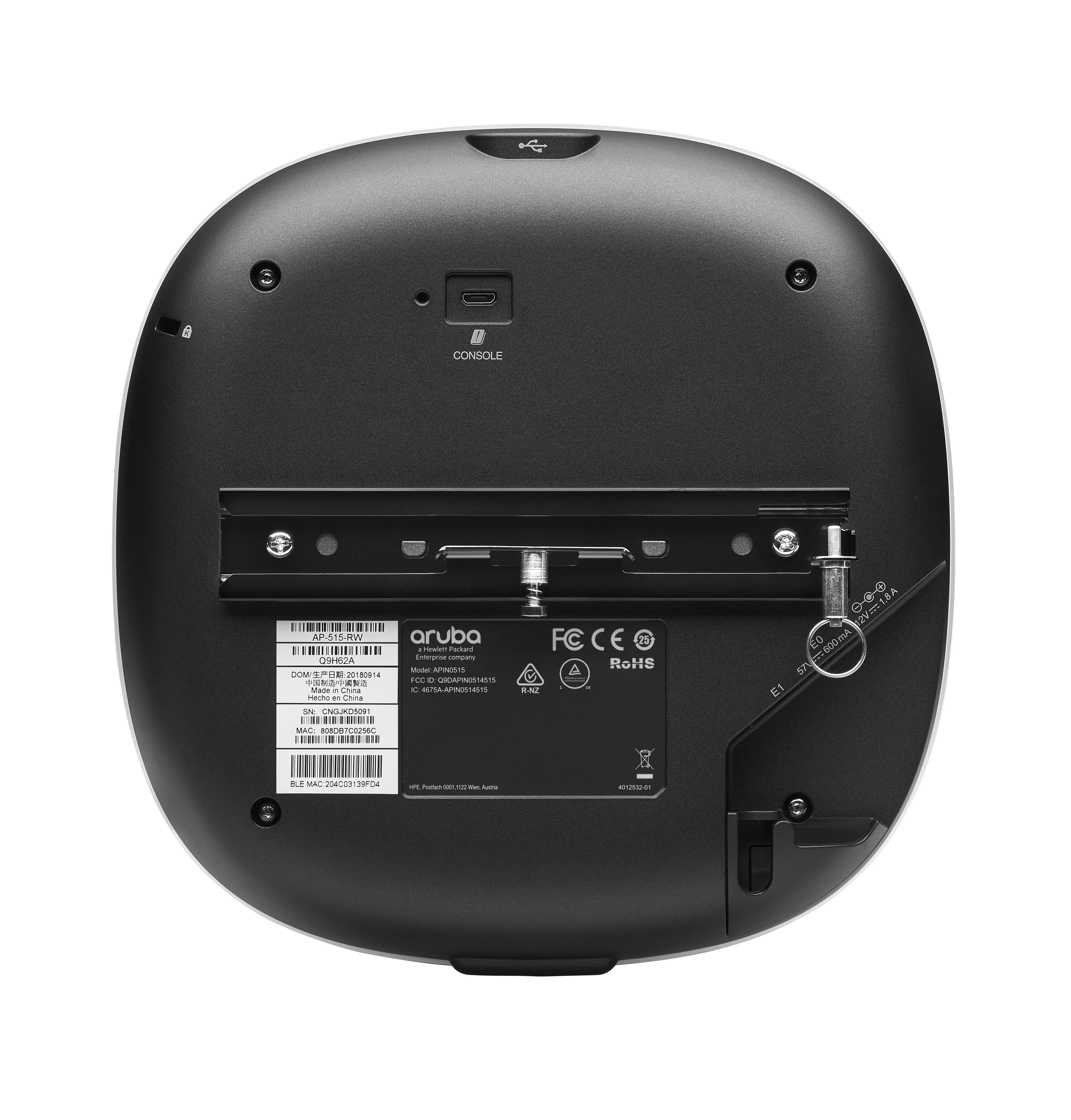 HPE Aruba AP-515 (RW) - Campus - langattoman verkon liitynt&auml;piste - Bluetooth 5.0, 802.11ax - Bluetooth, Wi-Fi - Kaksoistaajuus -katossa