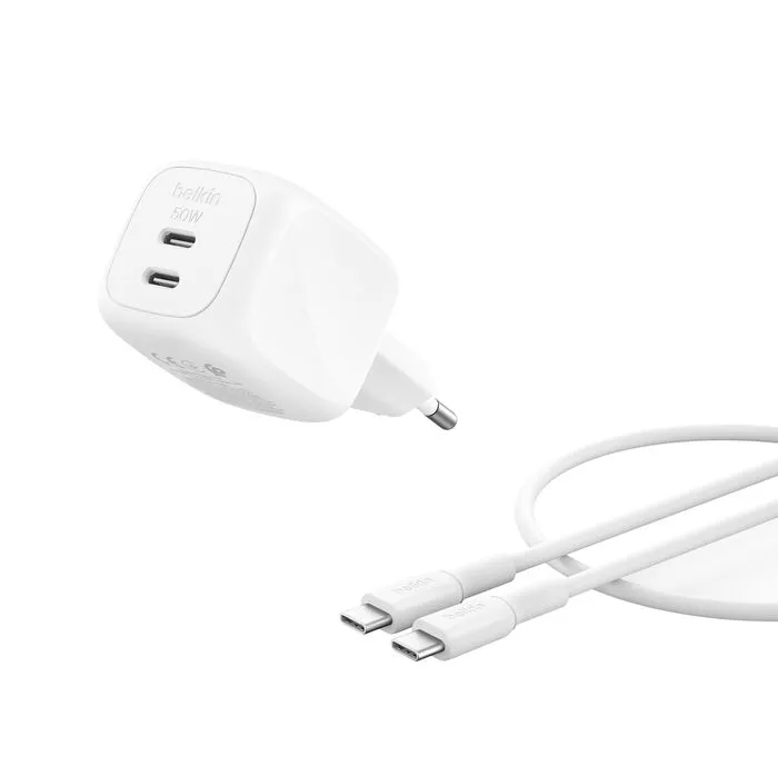 Belkin BoostCharge Pro 50W Dual USB-C GaN - Wall charger, White