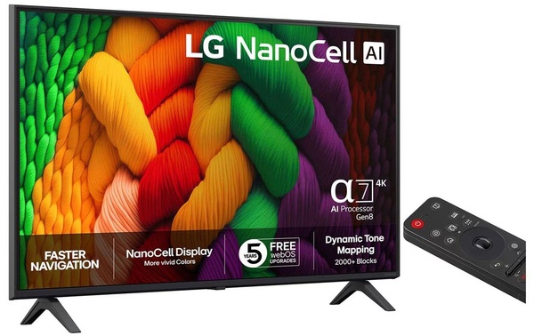 LG 43NANO8EA6A 43" 4K NanoCell webOS 25 TV, 60 Hz, HDR10, HLG