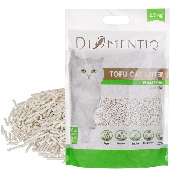 DIAMENTIQ Tofu Neutral Ultra Clumping Cat Litter, Unscented, Flushable, 2.5kg