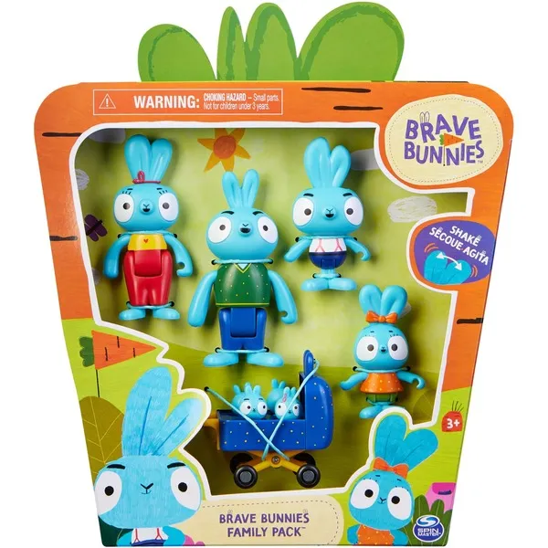 Spin Master Brave Bunnies Family 5 Pack Bunny Family Action Figures Toy (Ma, Pa, Bop, Boo and the Babies in the Stroller Toys for Boys and Girls Aged 3+)