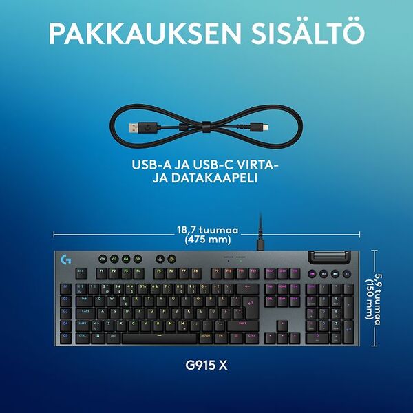 Logitech G915 X LIGHTSPEED Low Profile, Tactile -pelin&auml;pp&auml;imist&ouml;, musta