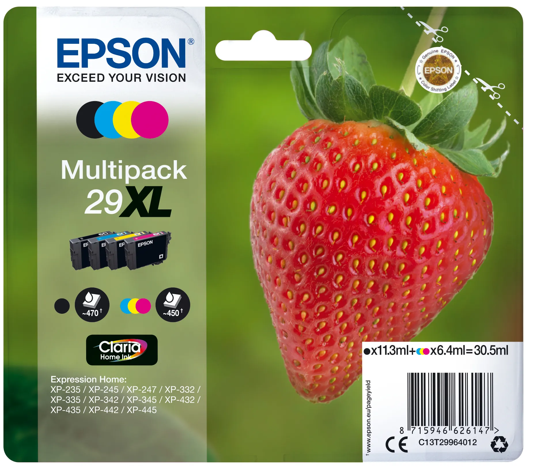 Epson 29XL-mustekasettipakkaus, musta, syaani, magenta, keltainen, 4 kpl