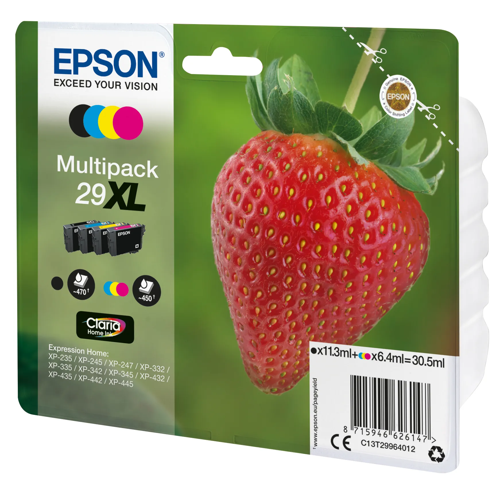 Epson 29XL-mustekasettipakkaus, musta, syaani, magenta, keltainen, 4 kpl