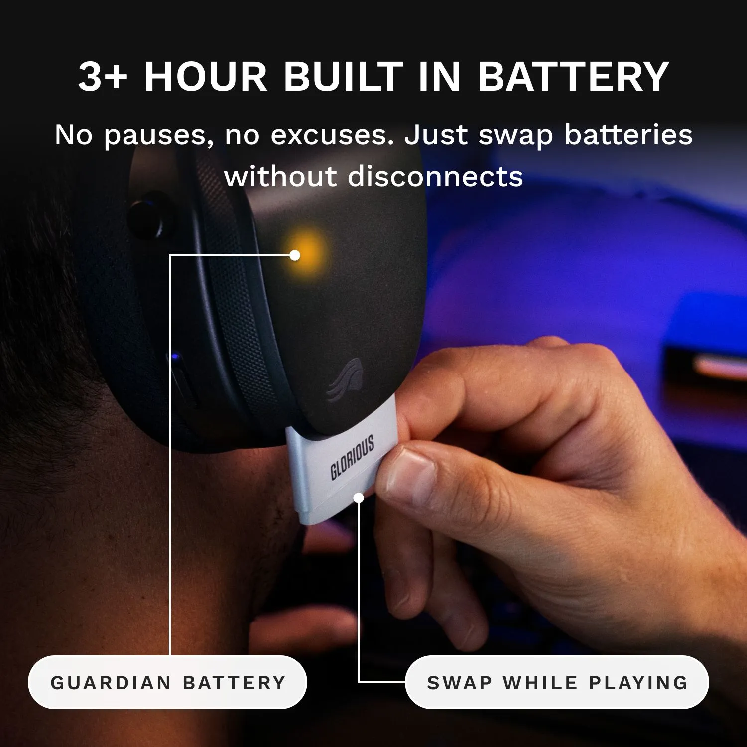 Glorious GHS Wireless InfinitePlay Wireless Gaming Headset with Charging Base, Black