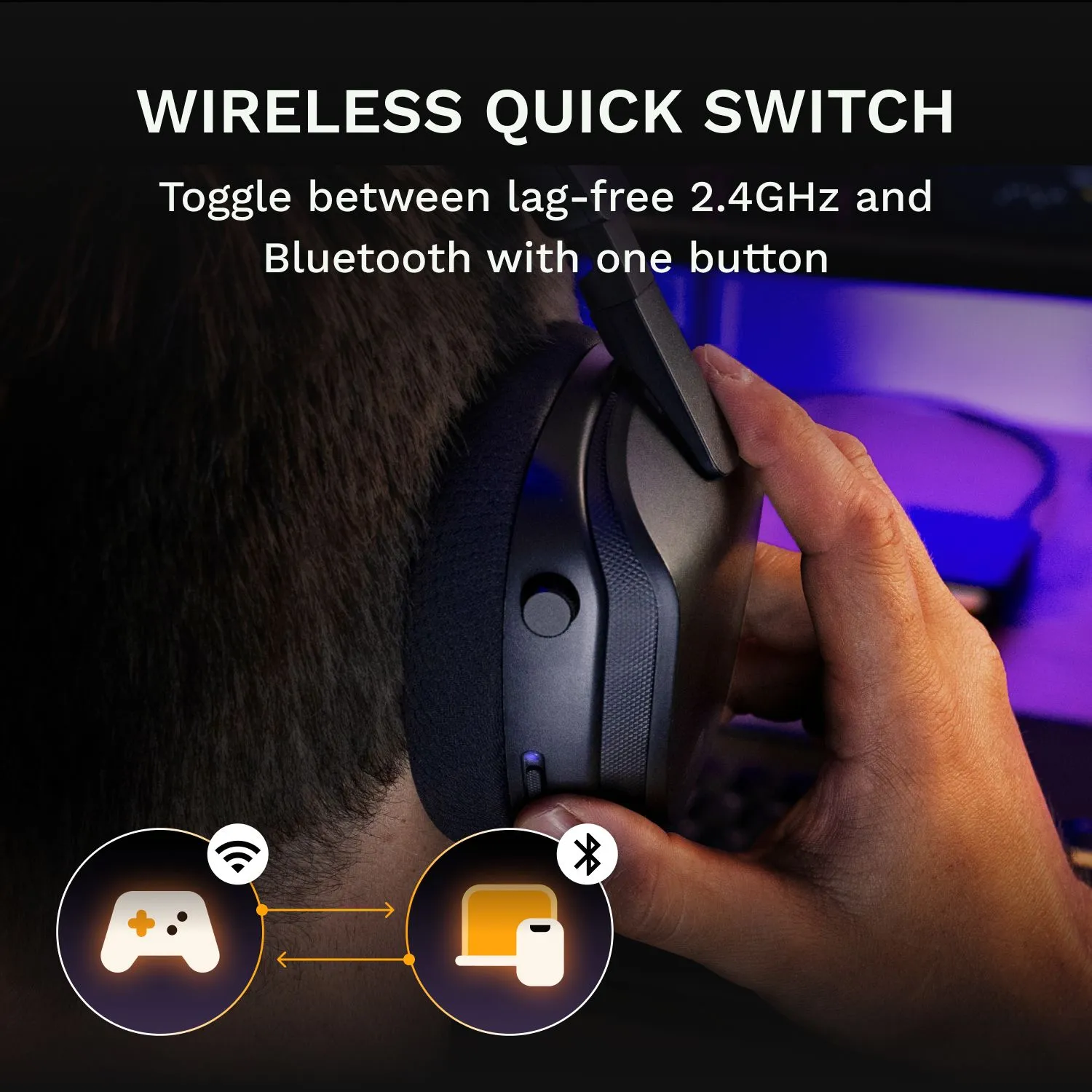 Glorious GHS Wireless InfinitePlay Wireless Gaming Headset with Charging Base, Black