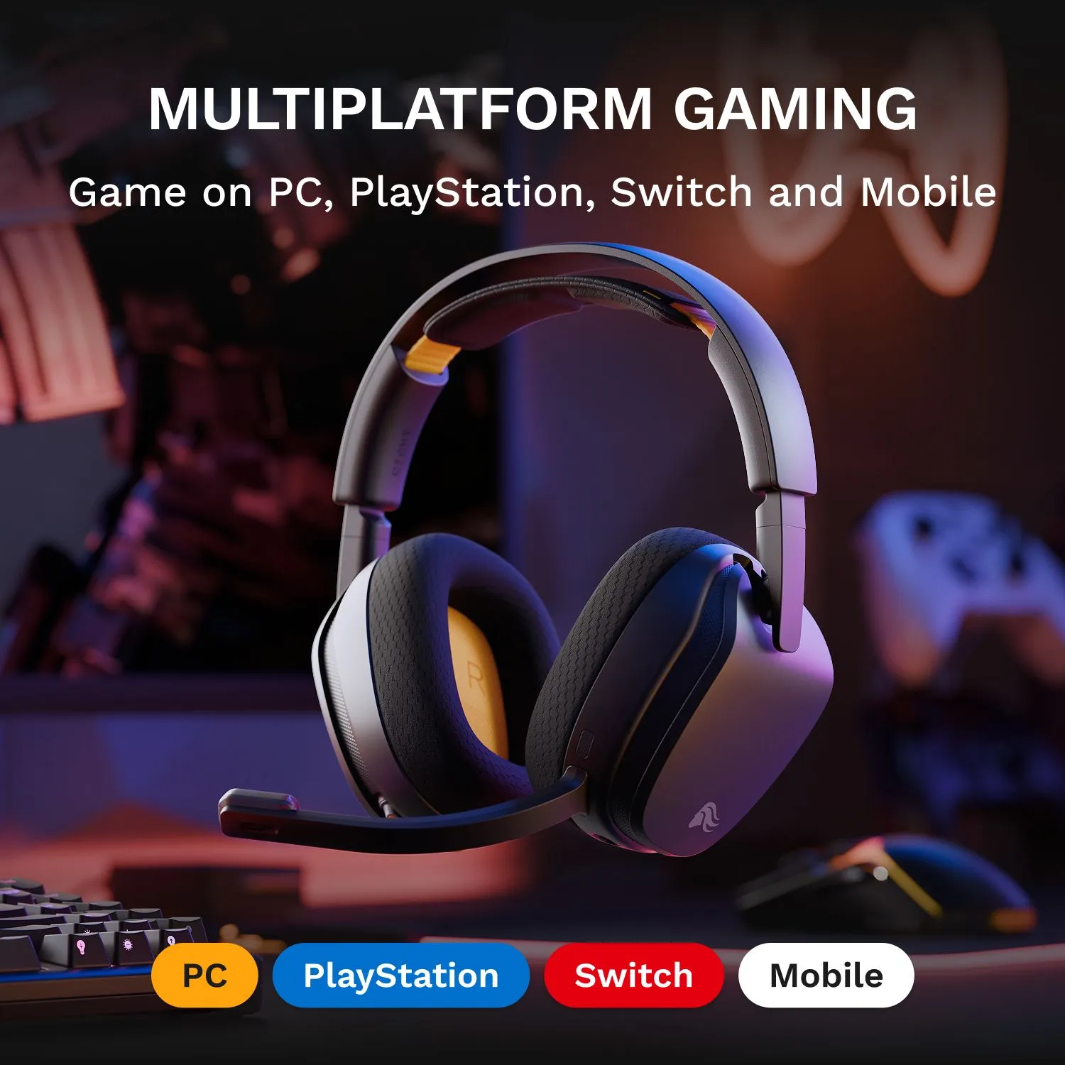 Glorious GHS Wireless InfinitePlay Wireless Gaming Headset with Charging Base, Black
