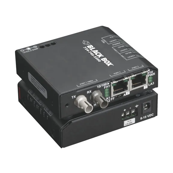 BLACKBOX DRX 10-100 CONVERTER H, (2) 10/100 MBPS RJ-45 - MULTIMODE, ST, 115 VAC, 2KM