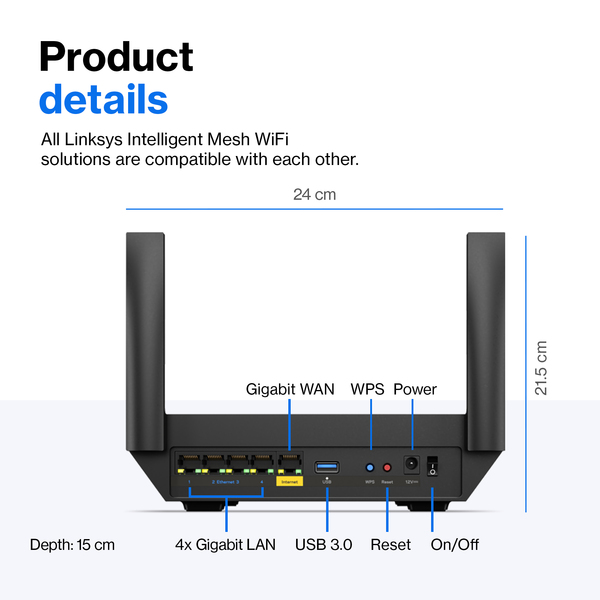 Linksys Hydra Pro MR5500 -reititin, Wi-Fi 6, AX5400, Dual-band, musta