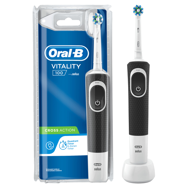 Braun Vitality 100 CrossAction -s&auml;hk&ouml;hammasharja, Musta, Valkoinen