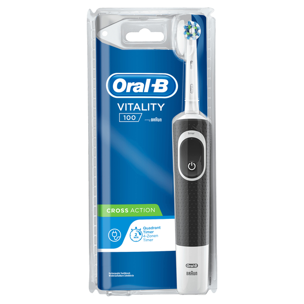 Braun Vitality 100 CrossAction -s&auml;hk&ouml;hammasharja, Musta, Valkoinen