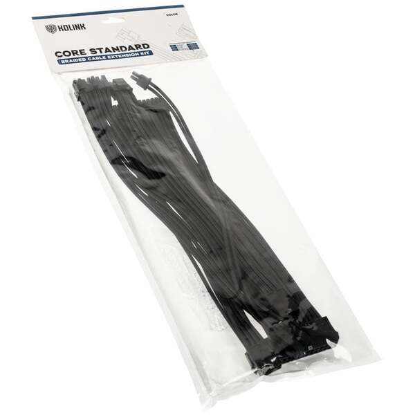 Kolink Core Standard Braided -kaapeli jatko sarja, Jet Black