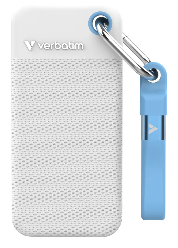Verbatim Pocket SSD USB 3.2 Gen 2 2TB USB-C - extern SSD, Blå, Vit