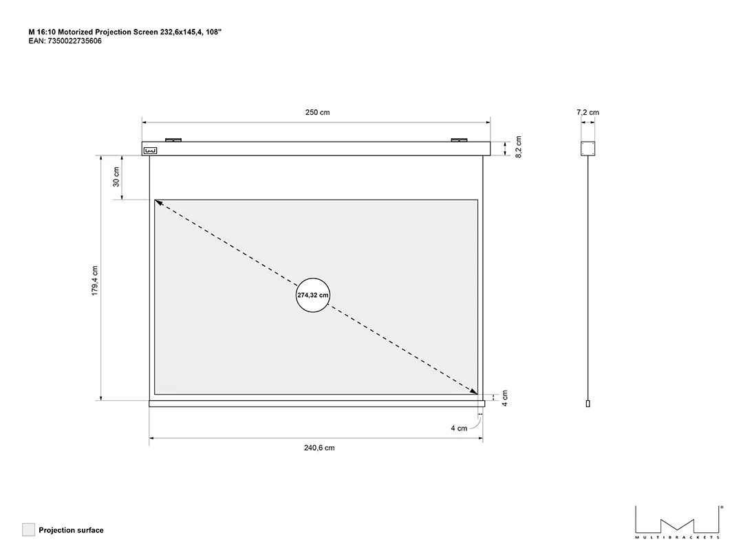Multibrackets M Motorized Projection Screen Deluxe - Heijastusn&auml;ytt&ouml; - moottoroitu - 108 tuuma (274 cm) - 16:10 - Matte White - valkoinen