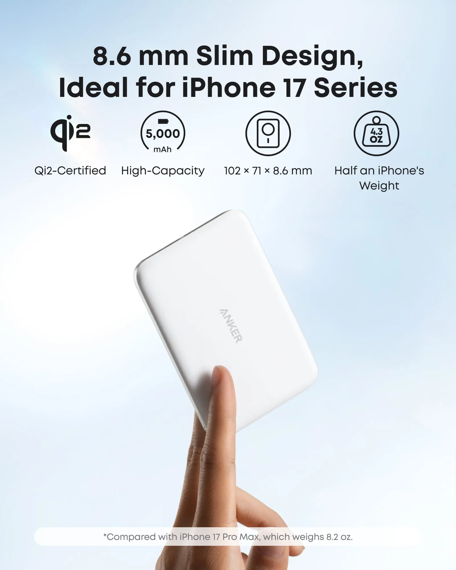 Anker Nano 5000mAh, Qi2, 5W - powerbank, svart