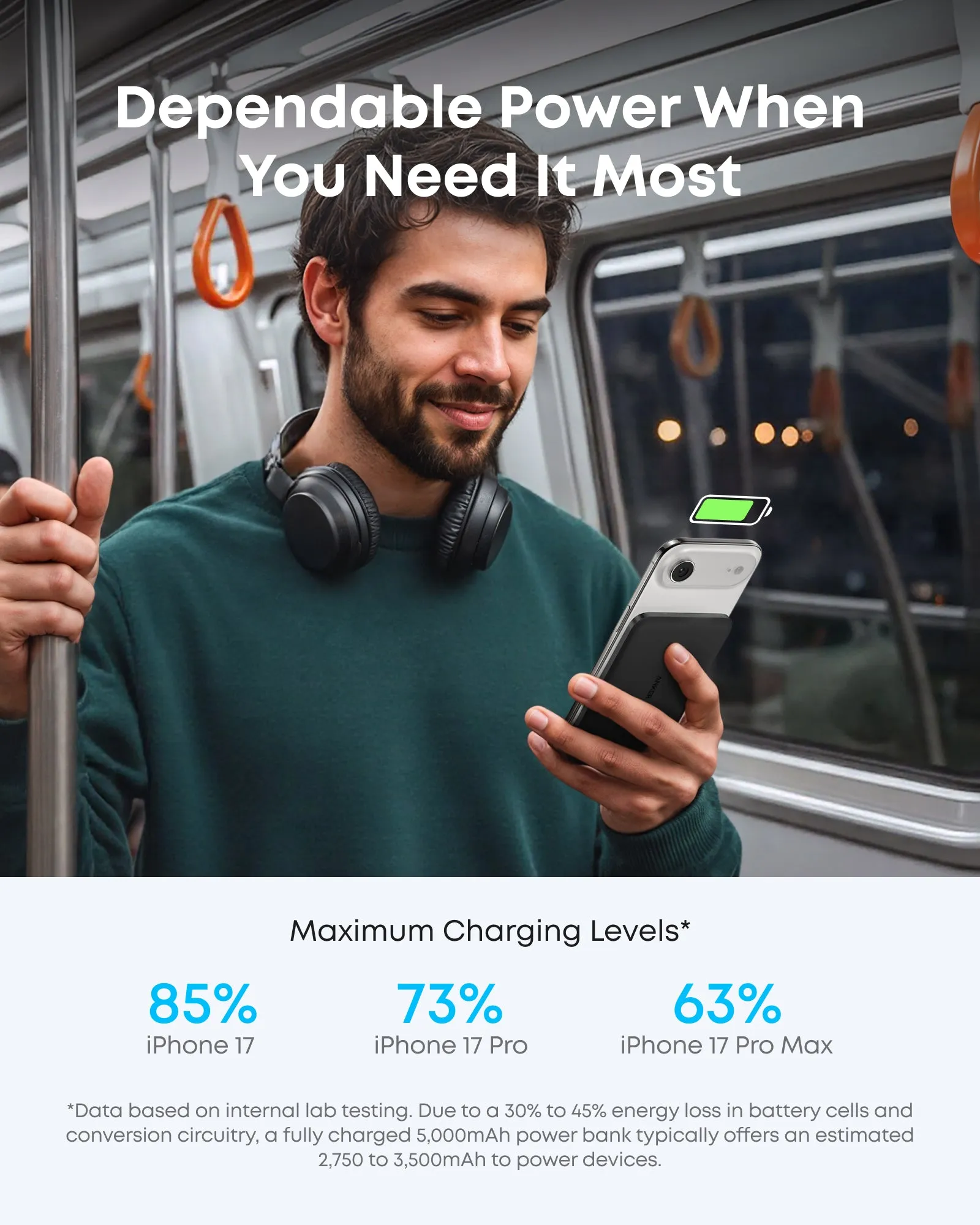 Anker Nano 5000mAh, Qi2, 5W - powerbank, svart