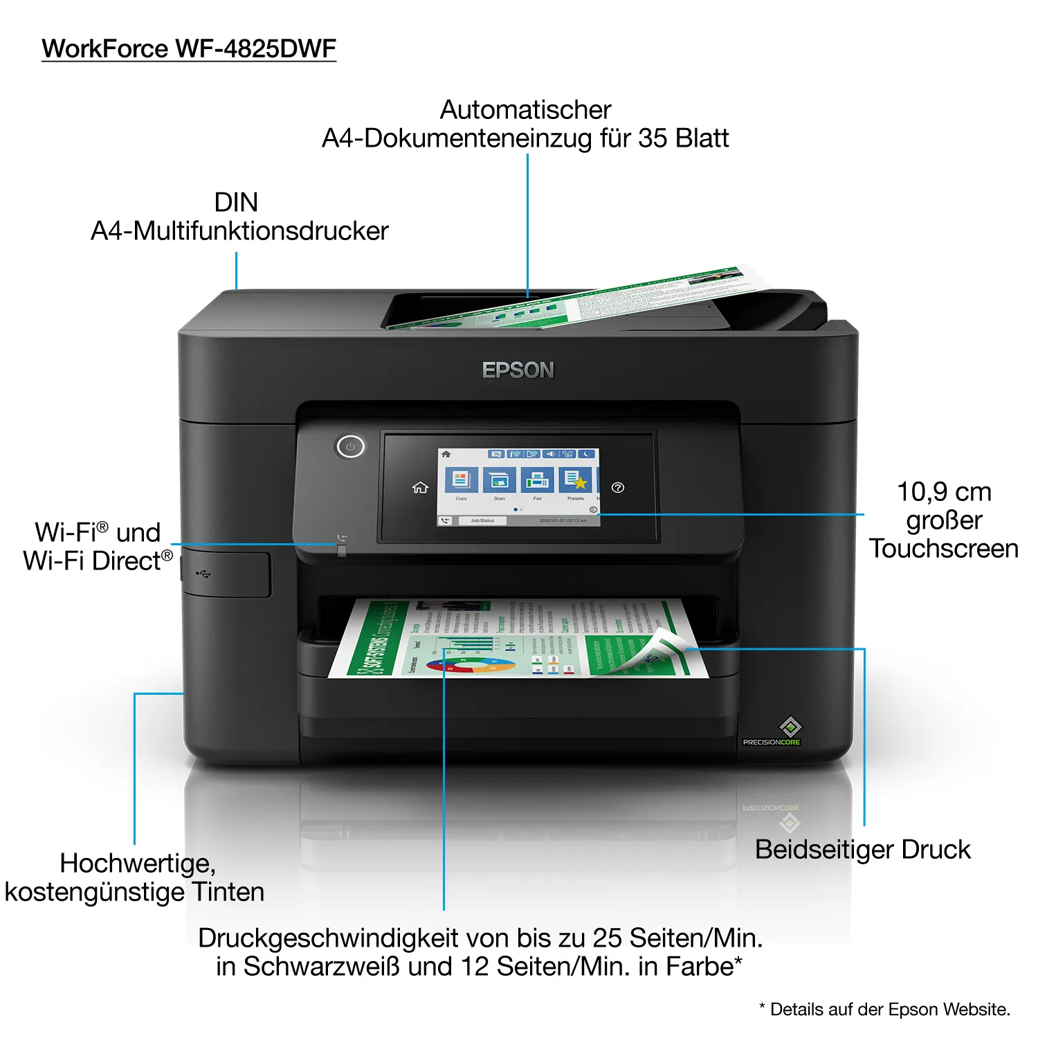 Epson WorkForce Pro WF-4825DWF A4 - allt-i-ett f&auml;rgbl&auml;ckstr&aring;leskrivare
