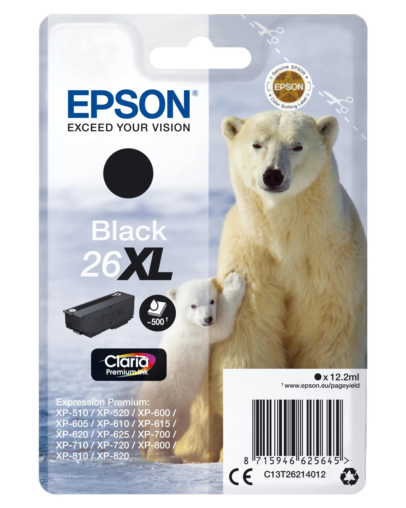 Epson 26 XL bl&auml;ckpatron, 12.2 ml, svart