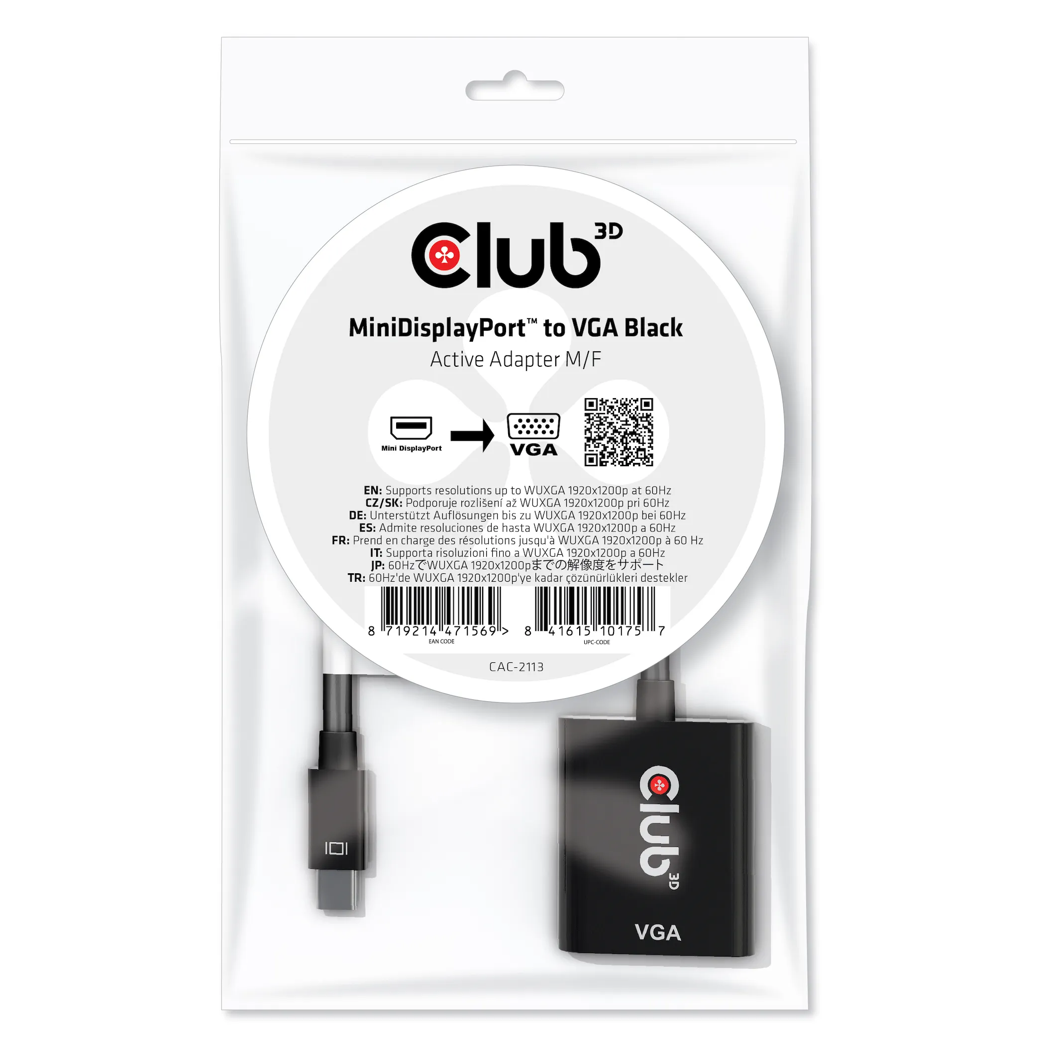 Club 3D Mini DisplayPort Male - VGA Female, Active - adapter, Svart