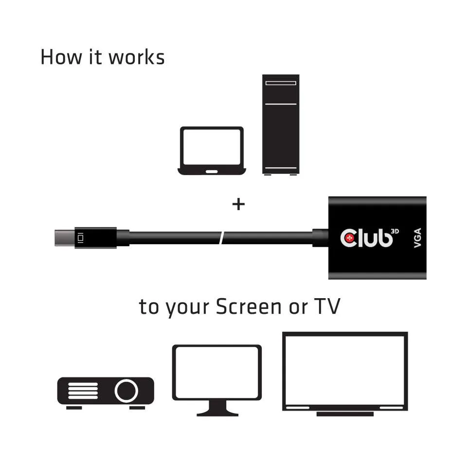 Club 3D Mini DisplayPort Male - VGA Female, Active - adapter, Svart