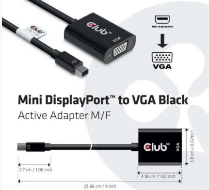 Club 3D Mini DisplayPort Male - VGA Female, Active - adapter, Svart