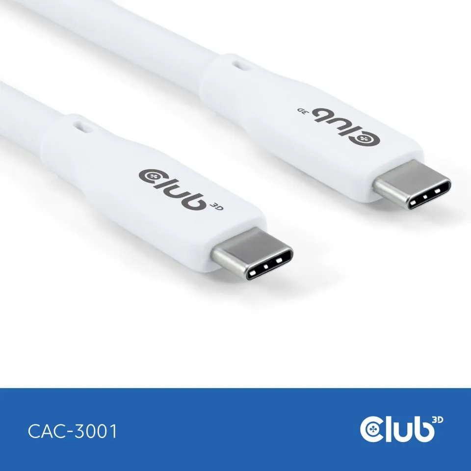 Club 3D USB-C - USB-C USB4 4K60Hz 240W -kaapeli, Valkoinen, 2m
