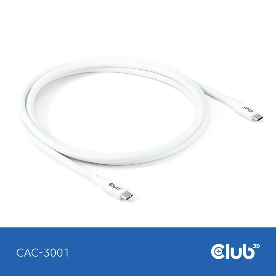 Club 3D USB-C - USB-C USB4 4K60Hz 240W -kaapeli, Valkoinen, 2m