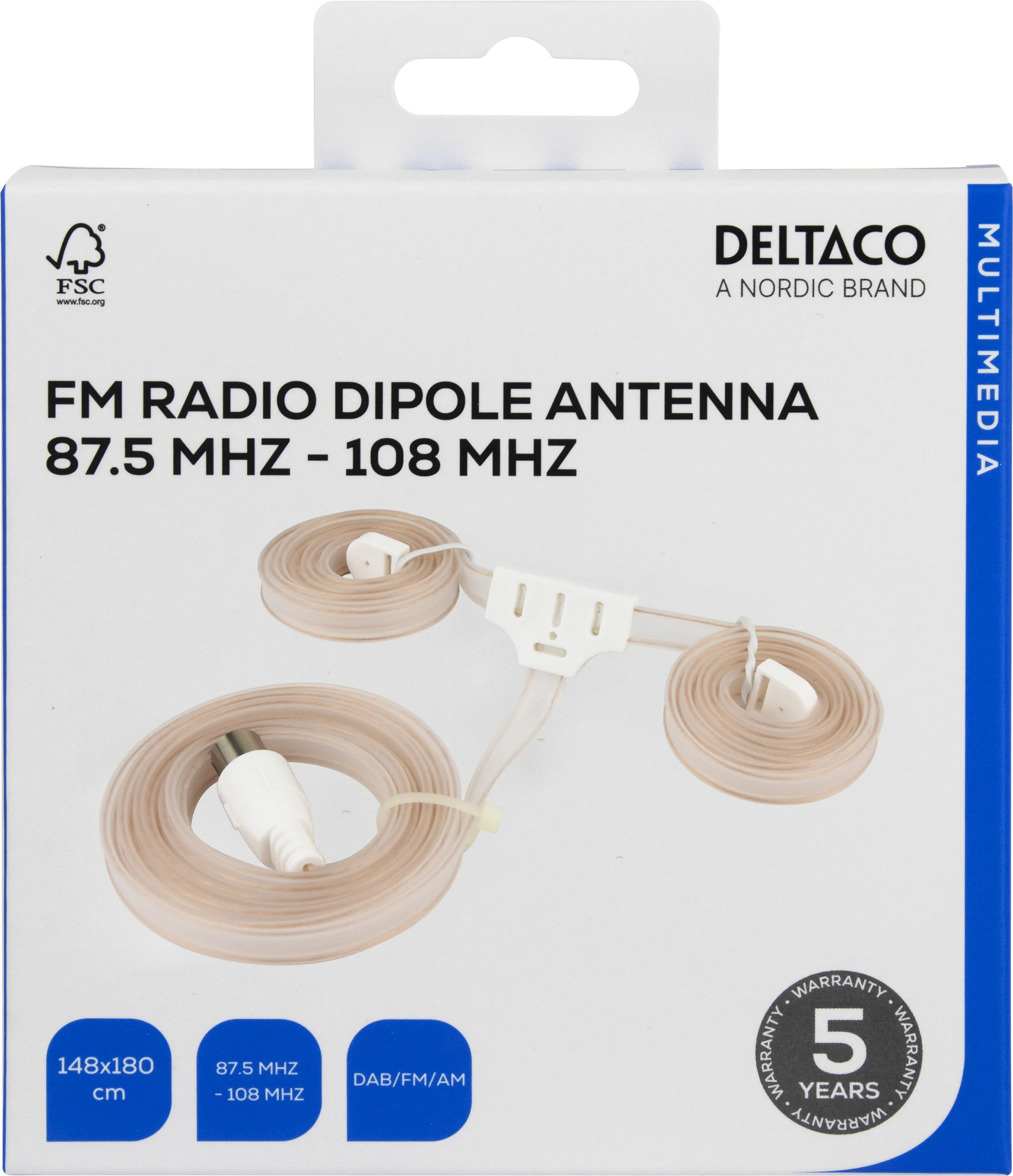 DELTACO FMD-100 - FM-dipolantenn, IEC 169-2 hona