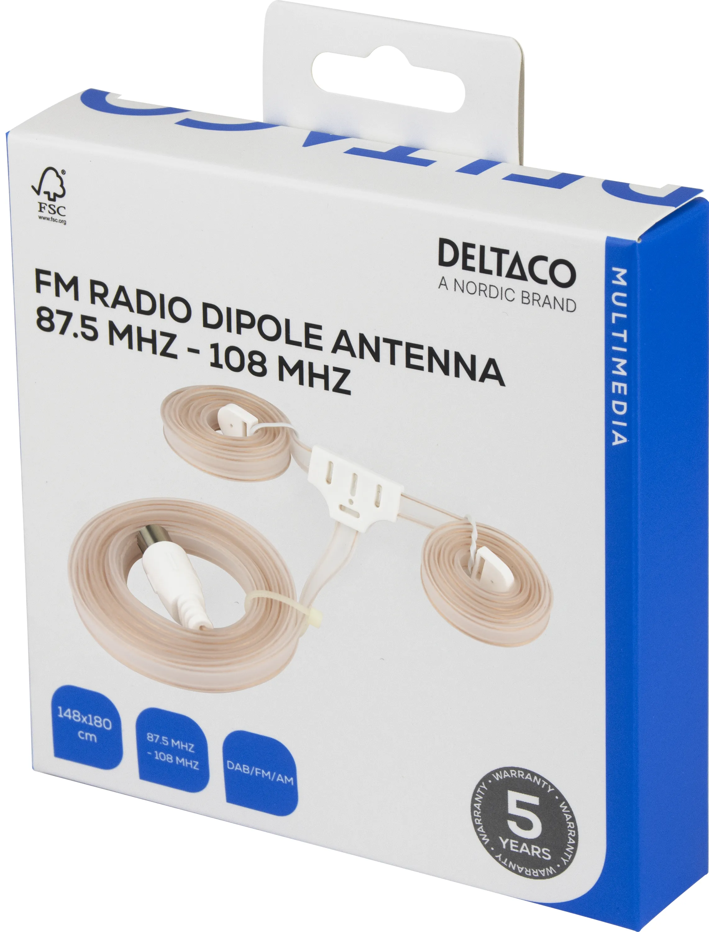 DELTACO FMD-100 - FM-dipolantenn, IEC 169-2 hona