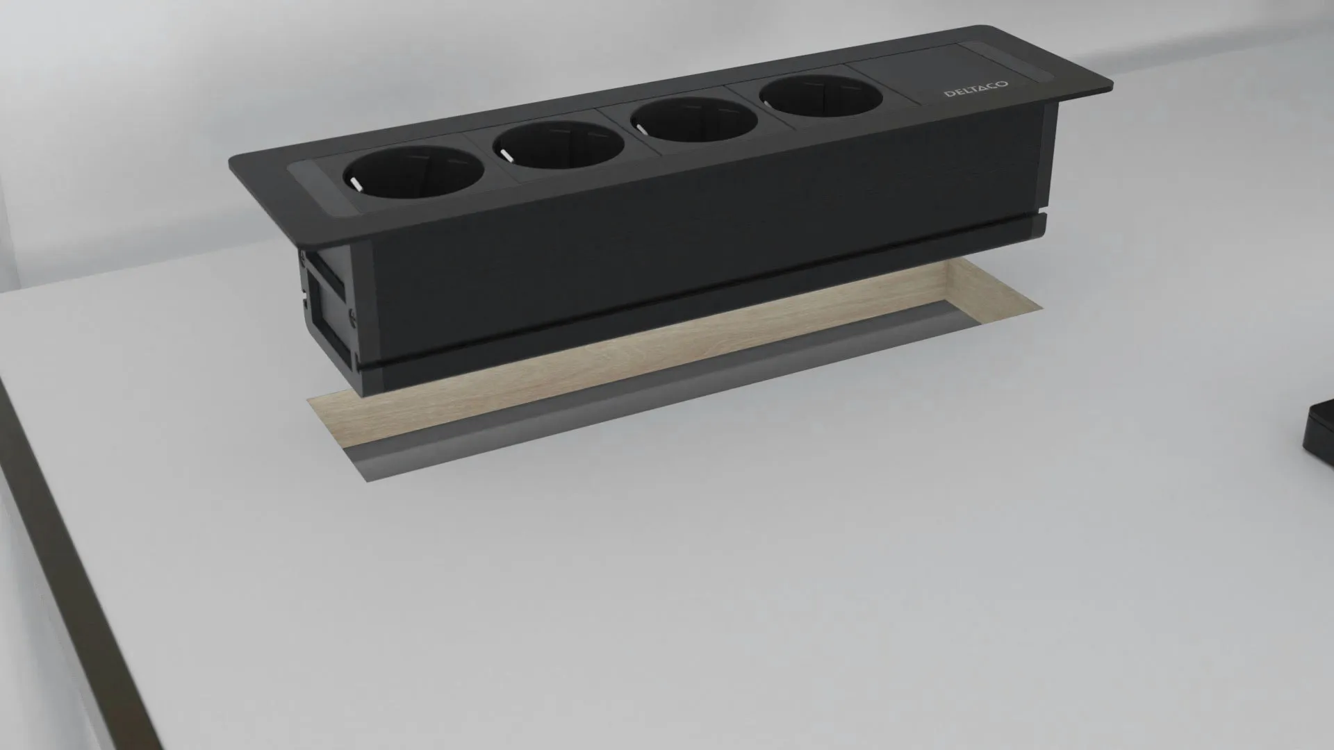 Deltaco Office Recessed Outlet Box, 4 outlets, black