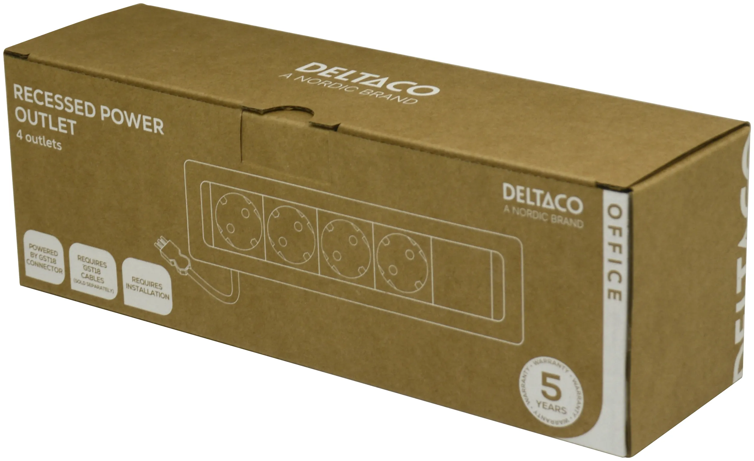 Deltaco Office Recessed Outlet Box, 4 outlets, black