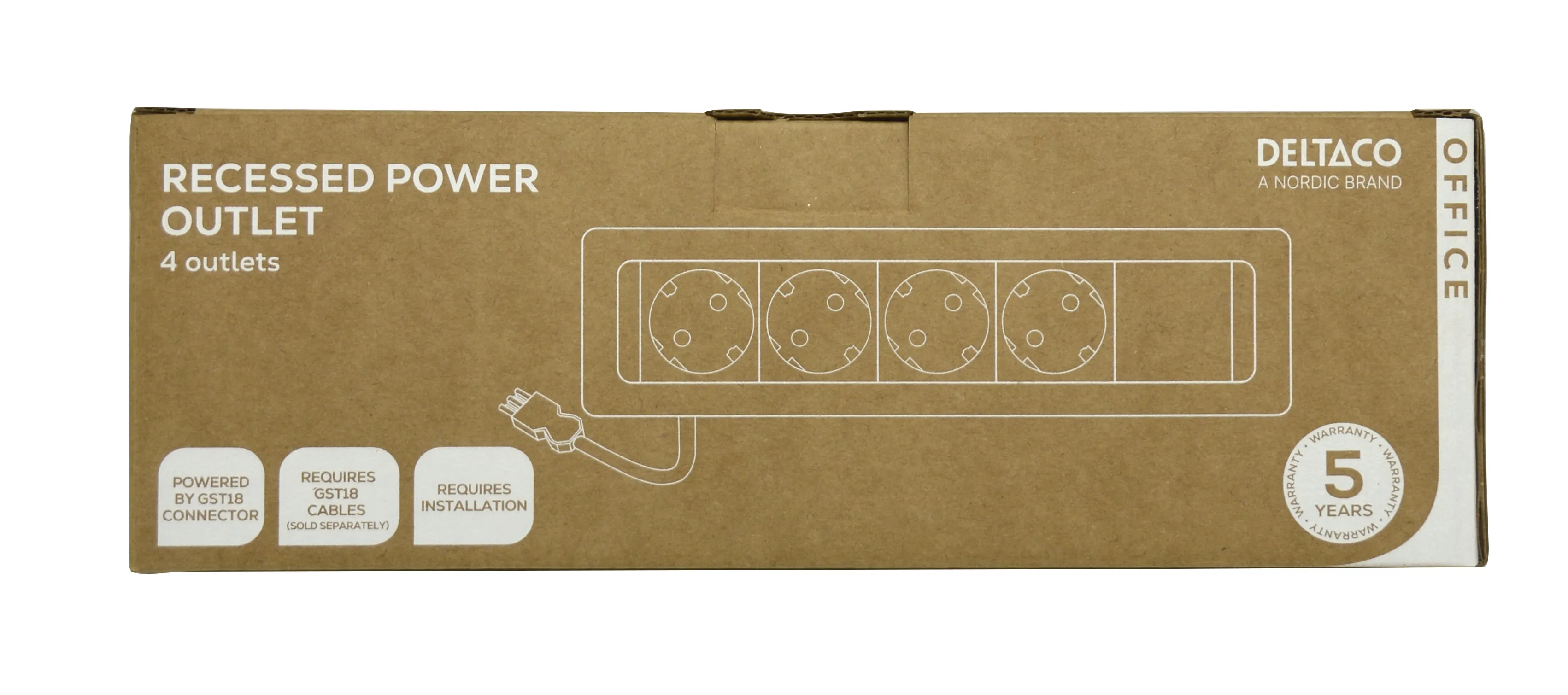 Deltaco Office Recessed Outlet Box, 4 outlets, black