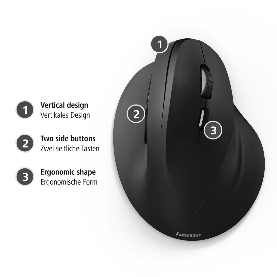 Hama EMC-500 Ergonomic - vertical mouse, black