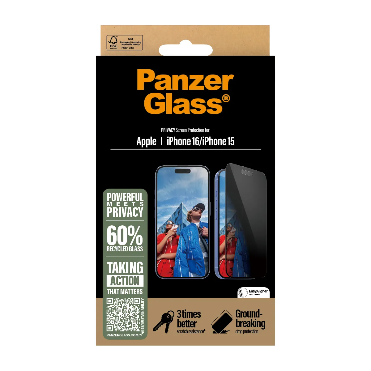 PanzerGlass Ultra-Wide Fit, Privacy, iPhone 16 - skärmskydd